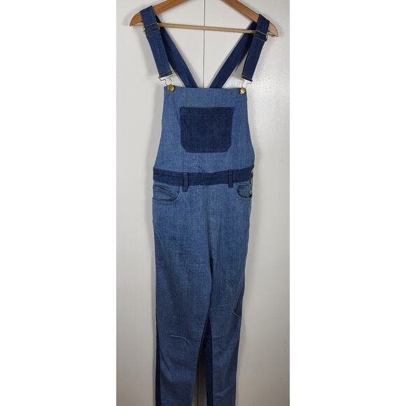 SSO Second Skin Overalls by Danielle Two Toned Blue Denim Patchwork Overalls | M - Picture 6 of 10